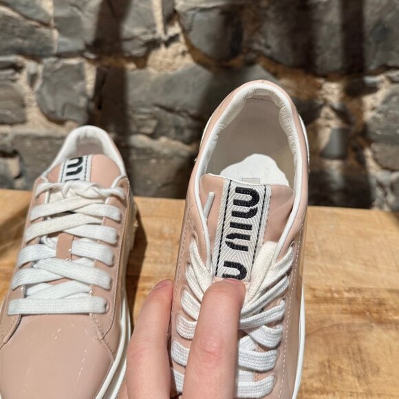 Miu Miu Pink Patent Crystal Heel Platform Sneakers - Picture 9 of 12